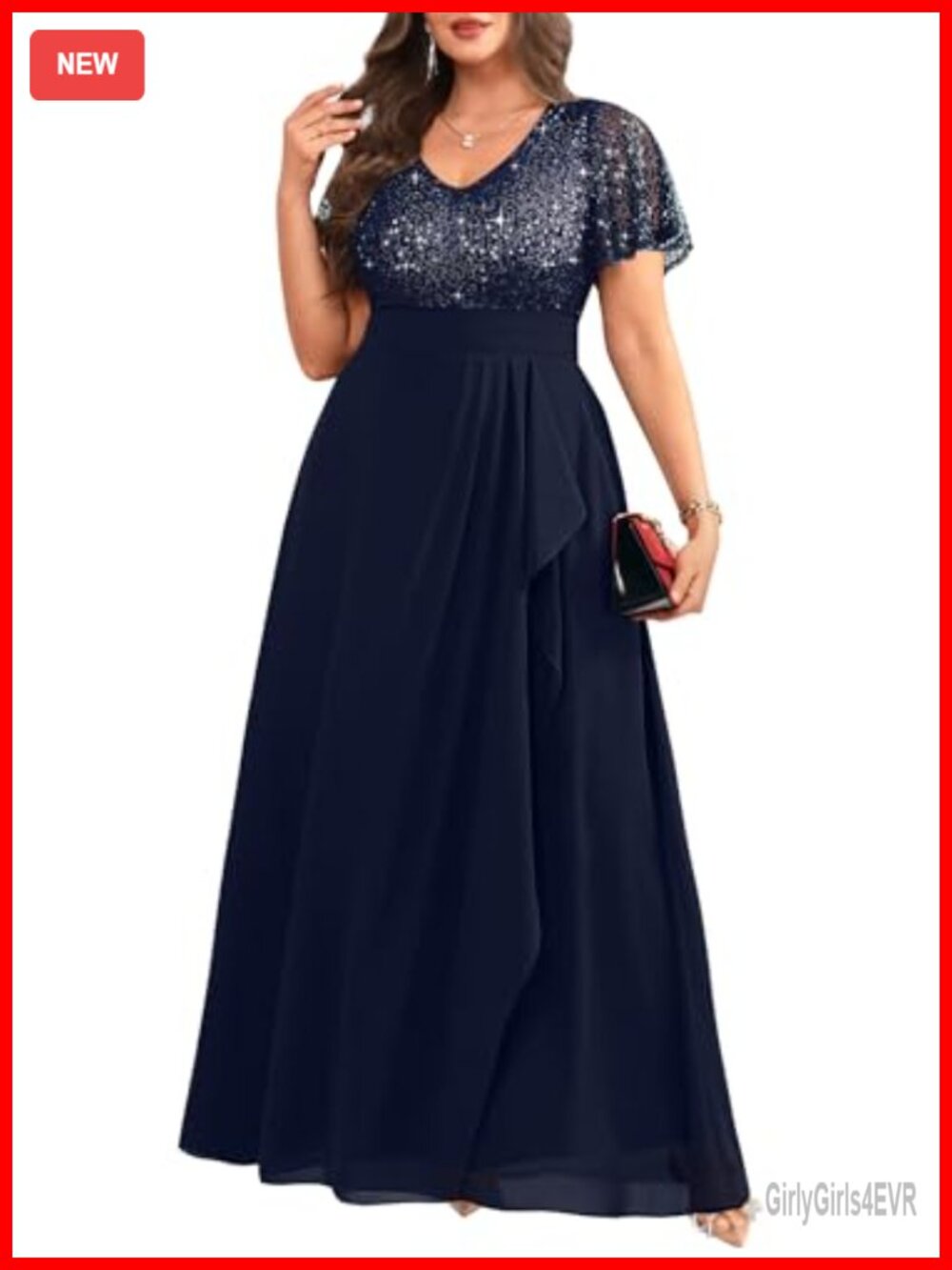 Womens Plus Size Sequin Formal Evening Gown Wedding Guest Dress